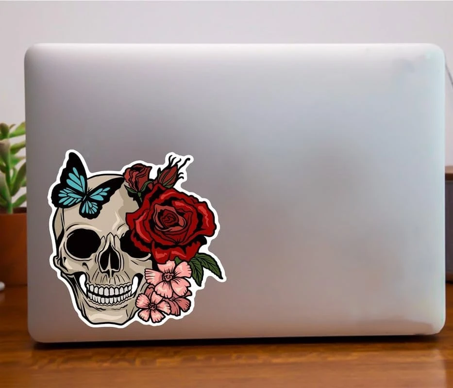 Autocollant de roses de crâne