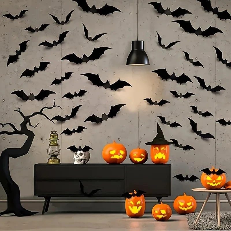 Des autocollants muraux de chauve-souris noire se déroulent la fête d'Halloween