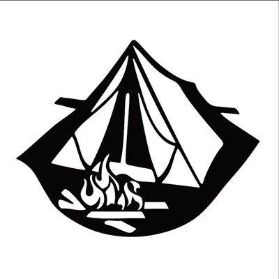 Mignon de tente familiale camping sticker blanc noir