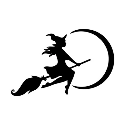 La sorcière volant vers l'autocollant de la lune